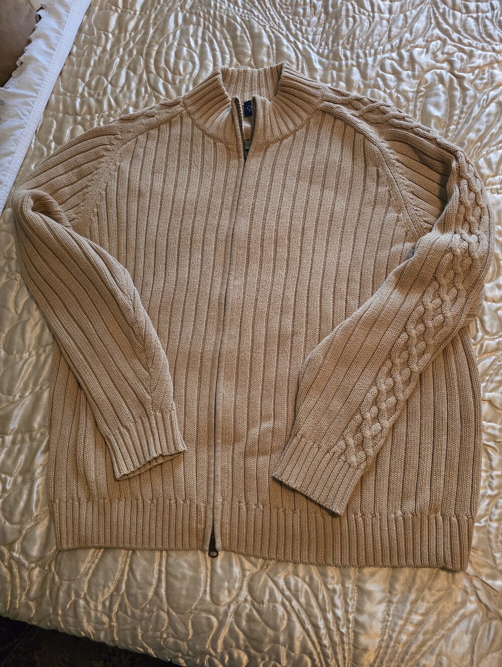 Club Room Men's Zip-Front Ribbed Sweater Jacket - Tan XL